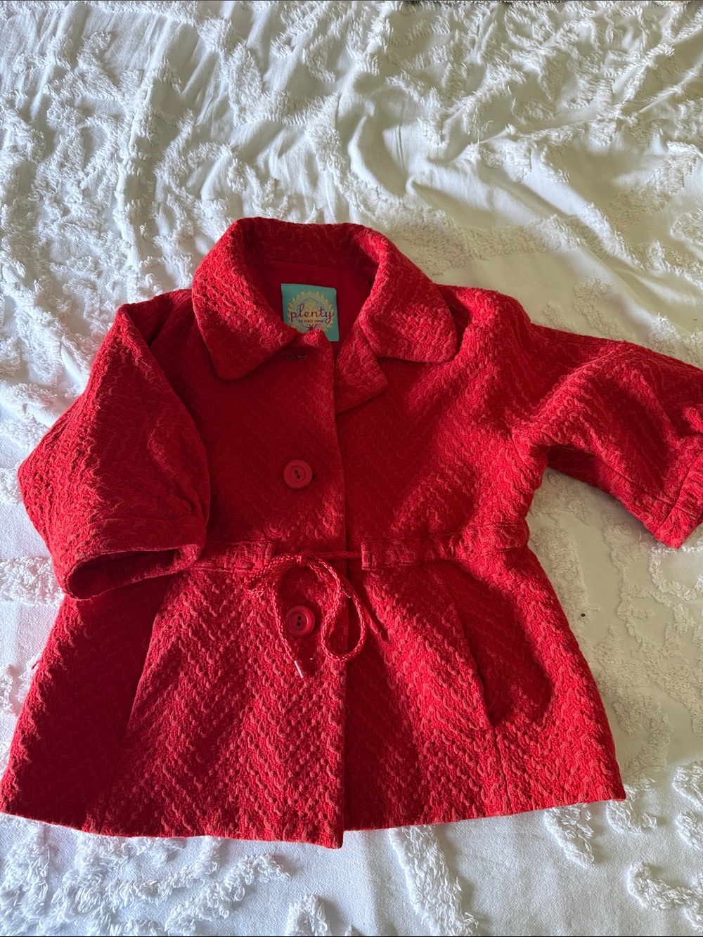 Plenty by Tracy Reese Vibrant Red Textured Tie-Waist Coat